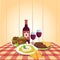 Kabbalat Shabbat, family night meal, colorful vector cartoon