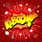 Kaboom illustration - yellow and orange text, red background