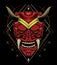 Kabuki illustration.  red devil face illustration.  head of red demon. japanese mask