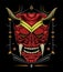 Kabuki illustration.  red devil face illustration.  head of red demon. japanese mask