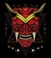 Kabuki illustration.  red devil face illustration.  head of red demon. japanese mask