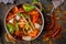 Kadai chicken indian food or indian curry on wooden background top view