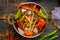 Kadai chicken indian food or indian curry on wooden background top view