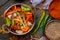 Kadai chicken indian food or indian curry on wooden background top view
