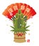 Kadomatsu / New Year`s decorative bamboo and pine trees / with japanese fan illustration