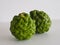 Kaffir lime, Leech Lime Citrus hystrix DC Scientific name rough skin green vegetable on white background