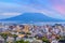 Kagoshima city downtown skyline cityscape  with Sakurajima Volcano in Kyushu, Japan