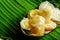 `Kai krok`Quail Egg mortar Served in Krathong made from banana leaves.
