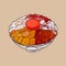 Kaisen Donburi, a bowl of rice with sashimi on top. Hand draw sketch vector