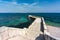 Kaiser Wilhelm`s bridge and walkway a stone swim platform in Corfu, Greece