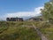 Kaitumjaure, Norrbotten, Sweden, Agust 27, 2019: STF Kaitumjaure Mountain cabin hut with group resting hikers and guests. Green