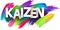 Kaizen paper word sign with colorful spectrum paint brush strokes over white