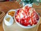 Kakigori or Bingsu strawberry cheesecake