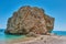 Kaladi beach, scenery with crystal clear water and the rock formation against a deep blue sky in Kythira island during Summer