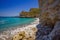 Kaladi beach, scenery with crystal clear water and the rock formation against a deep blue sky in Kythira island during Summer