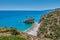 Kaladi beach, scenery with crystal clear water and the rock formation against a deep blue sky in Kythira island during Summer