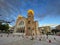 KALAMATA, GREECE - JANUARY 2022: Urban view of Taxiarches church in Kalamata, Greece. It is the largest sacred temple in the town