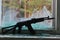 Kalashnikov-74 assault rifle broken glass