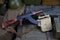 Kalashnikov AK 47 with ammunitions on army box background