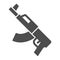 Kalashnikov assault rifle solid icon. Firearm machine weapon symbol, glyph style pictogram on white background. Military