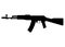 Kalashnikov military rifle, icon self defence automatic weapon concept simple black vector illustration, isolated on white.