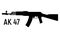 Kalashnikov silhouette military rifle, icon self defence automatic weapon concept simple black vector illustration, isolated on