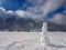 Kalavrita mountain in Greece with a snowman. Famous winter destination.
