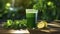 Kale Juice placed on a wooden table