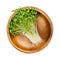 Kale shoots, microgreens of leaf cabbage in a wooden bowl