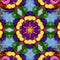 Kaleidoscope with bright, colorful flowers circular shape.