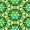 Kaleidoscope mosaic seamless pattern texture background in green, blue and yellow colors