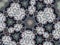 Kaleidoscope pattern of six-pointed stars in hexagon frames in blue and gray