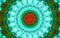 Kaleidoscopic pattern in green cyan and red tones. Geometric ornament . Mandala . Abstract background