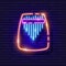 Kalimba neon icon. Kalimba or Mbira glowing sign. Musical instrument concept. Vector illustration for Sound recording studio