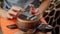 Kalimba turtle. Traditional Kalimba made from wooden board with metal, play on hands. Selective focus