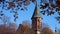 Kaliningrad Cathedral. The wind flutters the leaves on the tree.