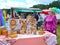 KALININGRAD REGION, RUSSIA. The elderly lady sells birch bark products at a fair of folk art