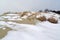 KALININGRAD REGION, RUSSIA. Sand dunes are covered with snow. Curonian spit