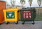 KALININGRAD, RUSSIA. Containers for separate collecting garbage. The Russian text - the Processed waste, other