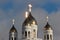 Kaliningrad, Russia - February 10, 2019: golden domes of White church