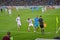 KALININGRAD, RUSSIA. Fight for a ball on a sideline. A football match between the Baltika teams - Krylja Sovetov. Baltic Arena sta