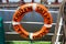 KALININGRAD, RUSSIA - JUNE 19, 2016: Lifebuoy on the famous barque Kruzenshtern prior Padua moored in the Kaliningrad.