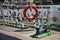 KALININGRAD, RUSSIA - JUNE 19, 2016: Lifebuoy on the famous barque Kruzenshtern prior Padua moored in the Kaliningrad Sea Port.