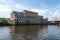 KALININGRAD, RUSSIA-JUNE 5, 2021: View of the Kaliningrad Museum of Fine Arts with a reflection in the Pregolya River