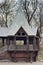 KALININGRAD, RUSSIA - MARCH 29, 2014: Old shabby wooden buildings in a fairy style in the Kaliningrad zoo