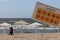 Kaliningrad, Russia - March 31, 2019: Information sign at the Baltic sea beach. No dogs, alcohol, fire,smoking, fishing