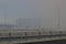 Kaliningrad, Russia - november 28,2018: Central football stadium at strong foggy day