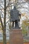 KALININGRAD, RUSSIA. Sculpture of Duke Albrecht, founder of the University of KÃ¶nigsberg. Russian text