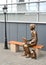 KALININGRAD, RUSSIA. Sculpture group Boy with a laptop and a cat