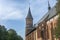 Kaliningrad, Russia - September 2020: Cathedral tower on island  Kant, an ancient gothic temple of 14th century. Selective focus,